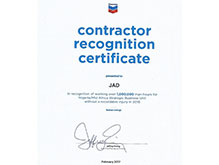 Chevron Contractor Recognition Certificate 2017