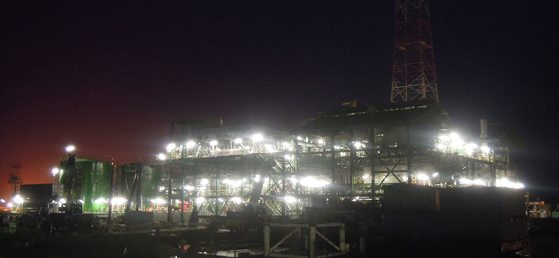 Refinery operations at night